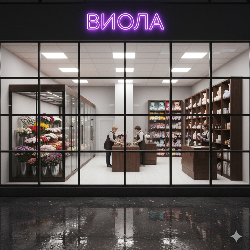 Команда флористов ВИОЛА за работой в цветочном магазине